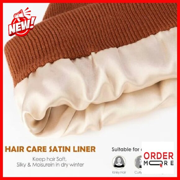 Satin Lined Winter Beanie Set, 3 Pack Silk Lined Soft Hats for Women - Picture 3 of 8